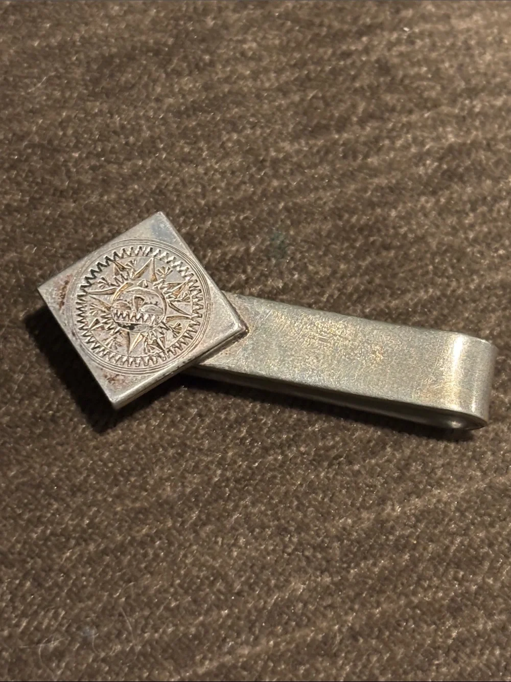 .925 Sterling Silver Men's Money Clip Mexican Vintage Sun Emblem